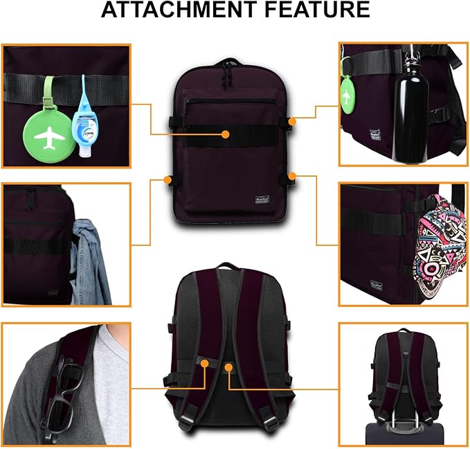 Lightweight Travel Backpack Hiking Daypack Laptop Bookbag, 17L Carry-on Personal Item Weekender Overnight Bag Unisex, Eggplant - Image 4
