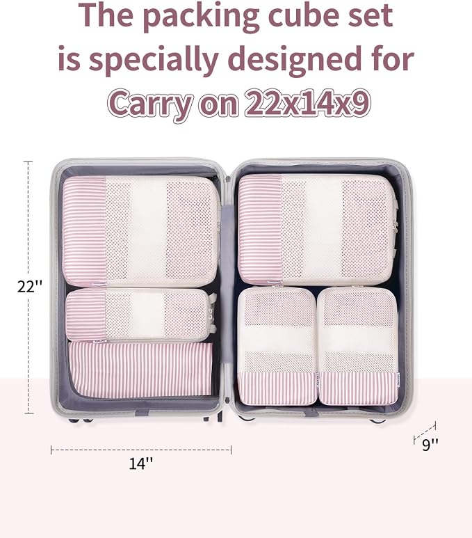 Narwey 6 Set Compression Packing Cubes for Travel Women Men, Travel Cubes for Carry On Suitcase, Durable Compression Luggage Organizer Bags - Image 2
