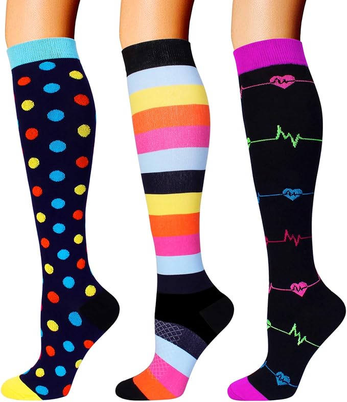 3 Pairs Compression Socks for Women Men 20-30mmhg Knee High Stocking for Sports Running Travel Nurses by DoubleCouple