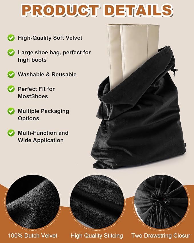 2 Pcs Shoe Bags for Travel, Large Boot Bag, Black Beauty, 21.2x13.3 Inch | Washable & Reusable Travel Shoe Bags, Dustproof Shoe Bags with Drawstring Closure, Suitable for Travel, Home Storage - Image 2