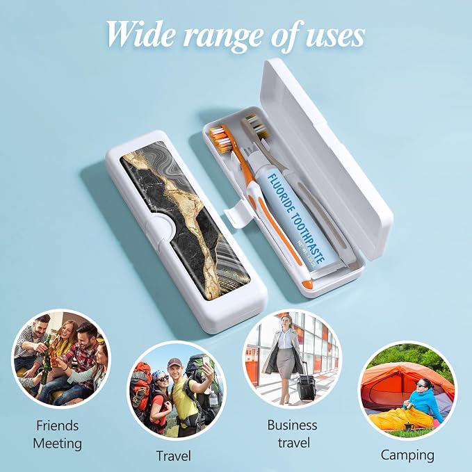 Toothbrush Travel Case - Colorful Pattern, Holder and Covers for Toothbrushes, Includes Tongue Scraper Case - Image 6