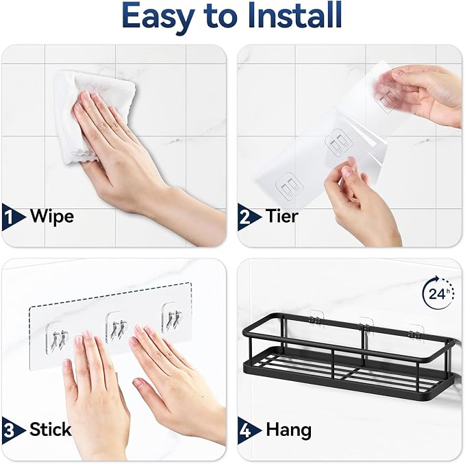 Shower Caddy Adhesive, Rustproof Shower Organizer with Soap Holder, Large Capacity Shower Shelves for Inside Shower, No Drilling Bathroom Organizers and Storage for Home Decor（3 Pack Black） - Image 8