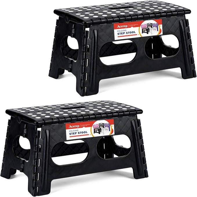 9 Inch Folding Step Stool, 15 Inch Extra-Wide, 300 lbs, 2 Pack | Non-Slip Heavy Duty Foldable Step Stool for Kids and Adults, Extra-Wide for Comfort and Stability, for Bathroom and Kitchen by ACSTEP