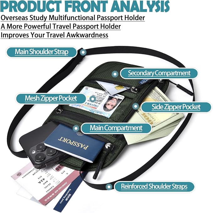 RFID Blocking Travel Neck Wallet–Hidden Passport Holder & Anti-Theft Money Pouch for Men & Women, Lightweight Concealed Travel Organizer with Adjustable Strap Secure Document - Image 2