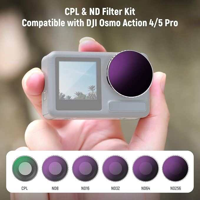 NEEWER 6 Pack ND Filter Set Compatible with DJI Osmo Action 5 Pro/Action 4, Multicoated HD Optical Glass CPL + ND8 + ND16 + ND32 + ND64 + ND256 Action Camera Lens Neutral Density Accessories, FL-N70 - Image 2