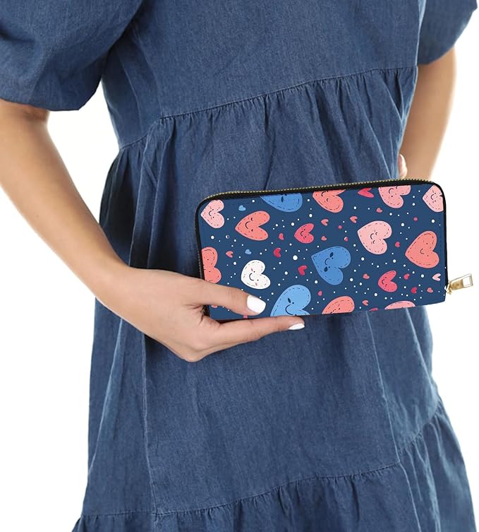 Women's RFID Blocking PU Leather Zip-Around Wallet, Large Capacity Clutch with Phone Holder, Travel Purse & Card Organizer with Removable Wristlet,Love Heart - Image 6