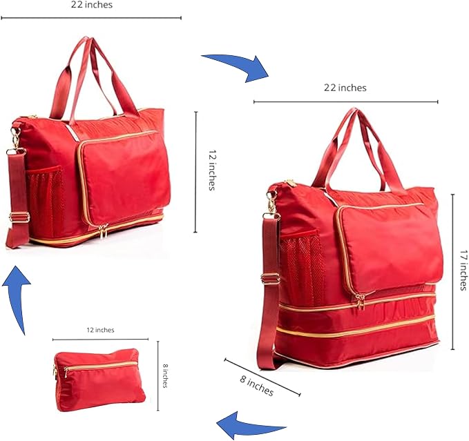 Large Travel Bag - Foldable & Expandable Carry-On Bag with Shoe Compartment, Water Bottle Pocket, Luggage Sleeve, Cosmetic Case - Image 3