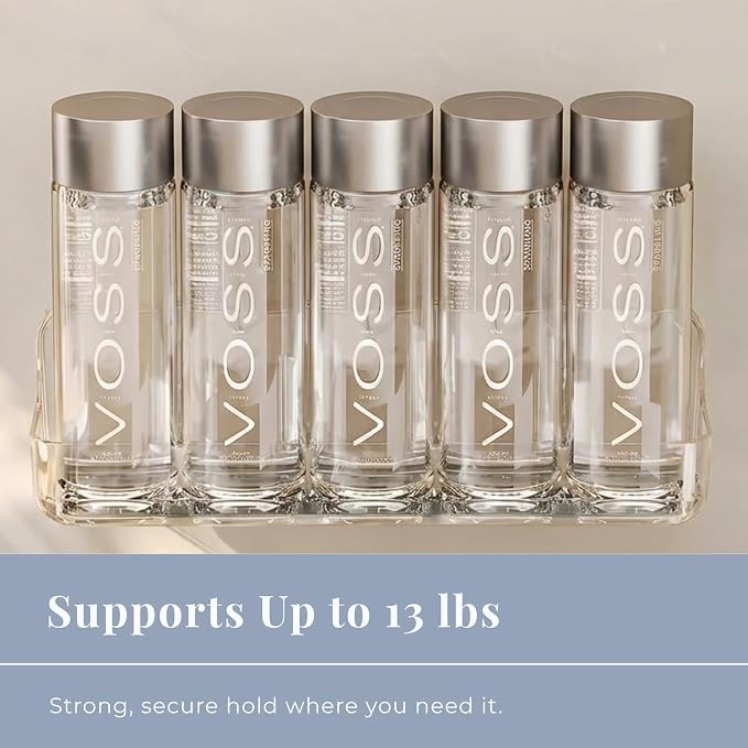 Long Adhesive Wall Organizer Shelf, No-Drill, Clear | BPA-Free PET, Built-In Drain Holes, Detachable, Extended Storage for Shampoo Bottles, Body Wash, Spice Jars - Image 5