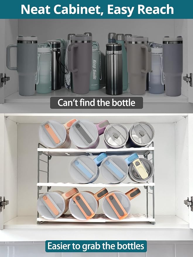 Upgraded Large Expandable Water Bottle Organizer Designed for 40 oz Stanley, Owala & Yeti Tumblers, Adjustable Storage Rack for Travel Mug Cabinet, Pantry, and Kitchen Organizer, Fits 20/30 oz Bottles - Image 5