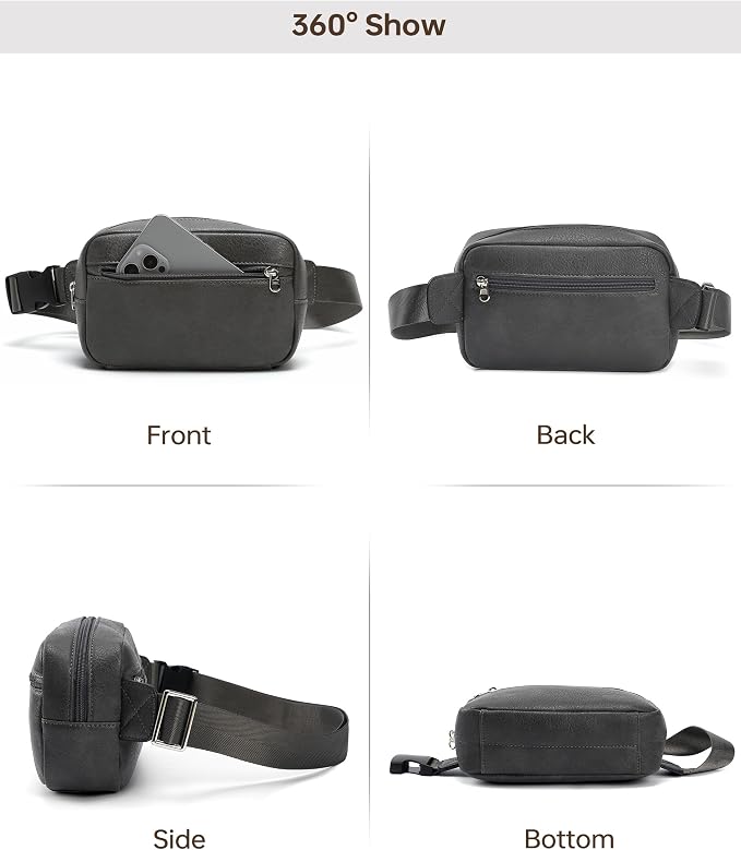 Vegan Leather Men's Women's Outdoor Sports Waist Bag Fanny Packs with Adjustable Strap for Travel, Hiking, Climbing, Jogging, Hiking - Deep Grey - Image 7