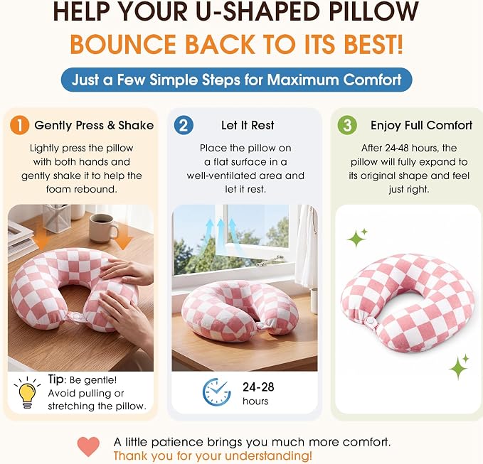 HunnmingRe 5 Pcs Travel Pillow and Blanket Set, 5 in 1 Travel Airplane Compact Includes 40 x 60 Inch Throw Blanket Eye Mask Neck Pillow Earplug and Bag Gifts for Travelers Women(Checkered,Pink) - Image 3