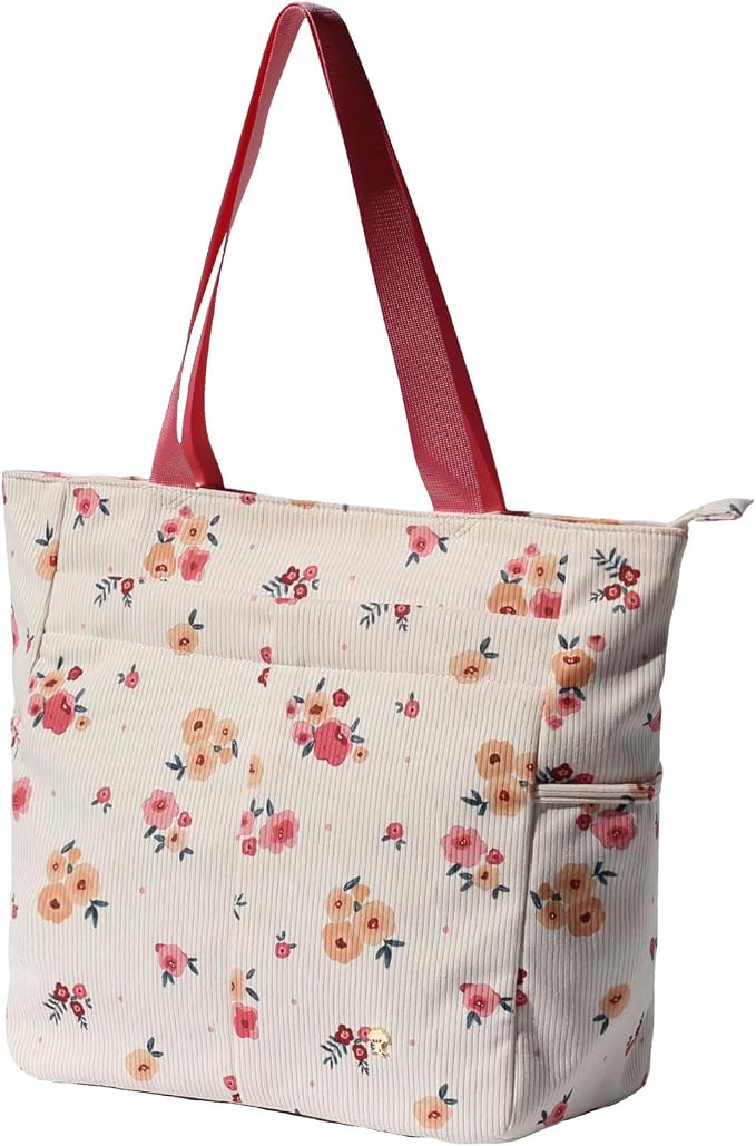 ESVAN Original Floral Tote Bag Large Shoulder Bag with Multi Pockets for Gym Travel Beach Daily Bags - Image 3