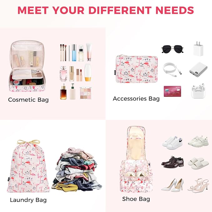 BAGAIL 8 Set Packing Cubes Luggage Packing Organizers for Travel Accessories-Pink Flamingo - Image 4