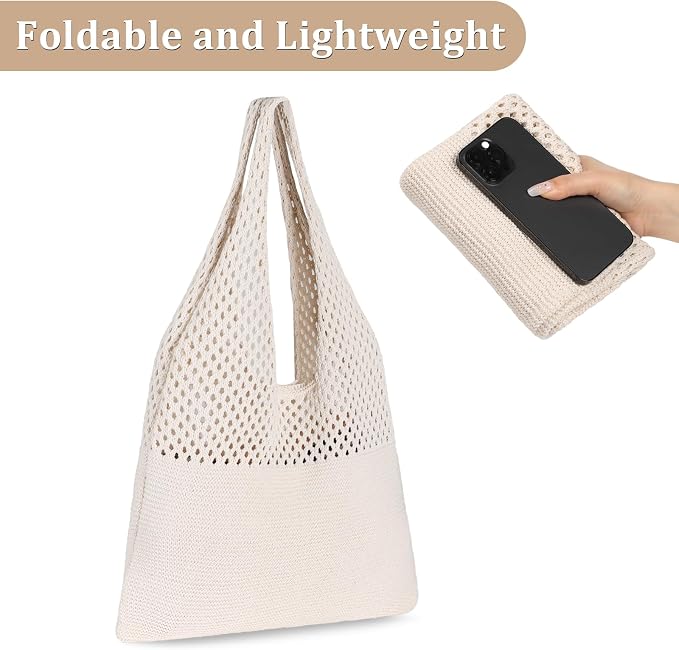 Sightor Crochet Tote Bag, Mesh Beach Bag Knit Summer Hobo Bag for Women | Beach Tote bag Vacation Outfits Aesthetic Boho Bag - Image 7