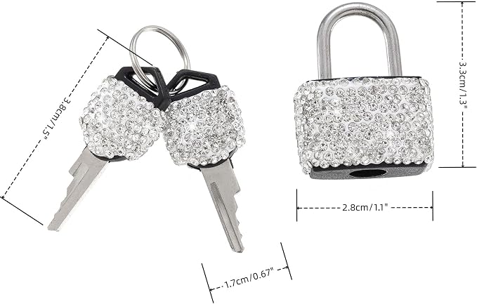 2 Pcs Small Locks with Keys Mini Luggage Locks Bling Padlock with Key Metal Lock for Locker Suitcase Bag(White+Black) - Image 7