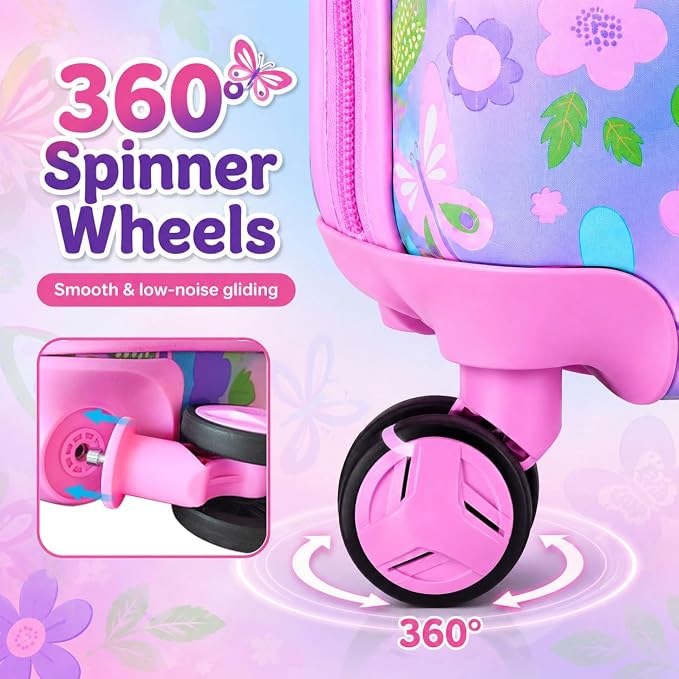 Kids Luggage Set with Wheels, Lightweight Hardshell Spinner Suitcase 2PCS - Airplane Approved Carry-On for Girls & Children Ages 3-10, Pink Cat Rolling Suitcases for Elementary Toddler Travel - Image 7