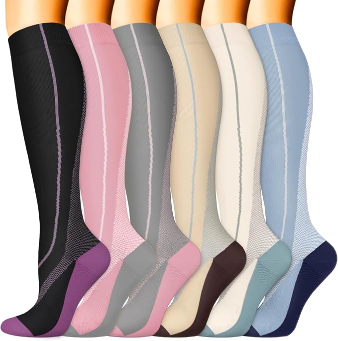 Sooverki Compression Socks for Women & Men 6 Pairs is Best Supportive Knee High Stockings for Circulation, Travel, Nurses by Sooverki