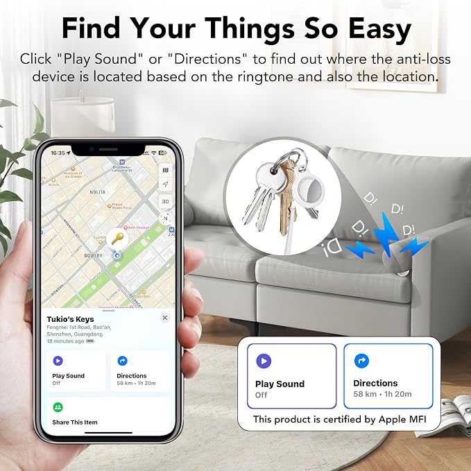 Air Tracker Tags-4 Pack (iOS Only), [Apple MFi Certified] Key Finder | Replaceable Battery Bluetooth Tracker Compatible with Apple Find My, Item Locator Smart Tag for Keys, Bag, Luggage and More - Image 2