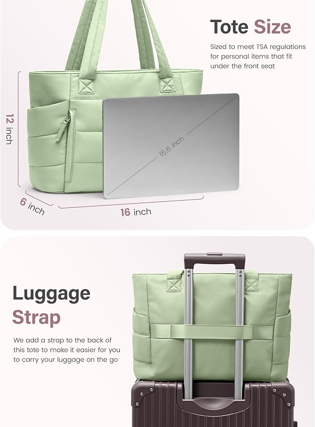 Uselike Tote Bag for Women with Zipper, Quilted Puffer Tote Bag with Compartments, Lightweight Puffy Work Bags for Women - Image 6