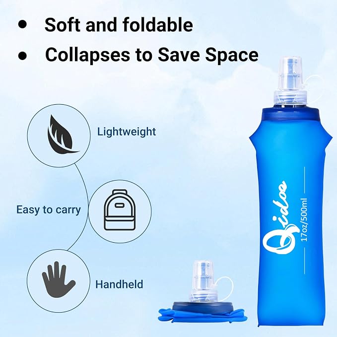 2PCS Soft Water Bottle, 17oz/500ml TPU Collapsible Flask Foldable Bottles for Hydration Pack, BPA-Free Soft Flasks Handheld Soft Flask Running Bottle for Running Hiking Cycling Climbing Traveling - Image 2