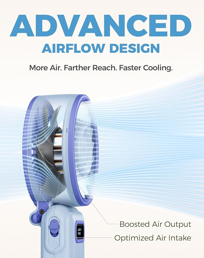 Diveblues Portable Turbo Fan, 100 Speed Handheld Fan with Strong Airflow, Foldable 4 in 1 Personal Fan for Neck, Desk & Travel, USB-C Rechargeable, Lightweight for Summer, Concerts & Outdoor Use - Image 4