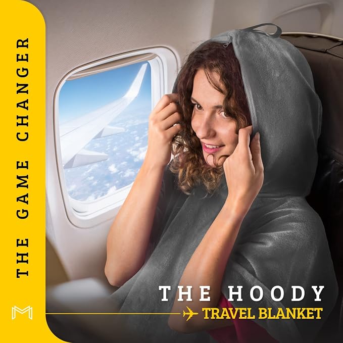 Travel Blanket Airplane Compact with Hoodie – 2in1 Airplane Travel Accessories from Plane Blanket to Travel Pillow with Luggage Strap, Soft Handle & Secure Pocket | 300 GSM fleece airplane blanket; attached hoodie doubles as its storage case | 62 x 41 ... - Image 2