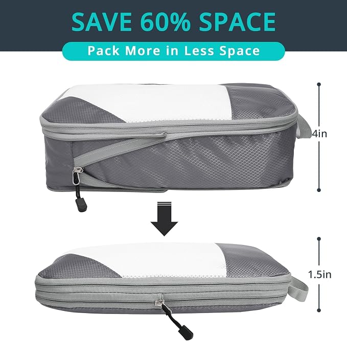 Compression Packing Cubes 10 Set, Compressible Space-Saving Packing Cubes for Travel - Compression Bags, Luggage Organizer, Travel Essentials for Women, Grey - Image 2