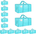 12 Pack-Extra Large Heavy Duty Moving Bags - Waterproof Storage Totes with Handles & Zippers, Foldable for College Dorm, Storage (lake blue) by Unknown