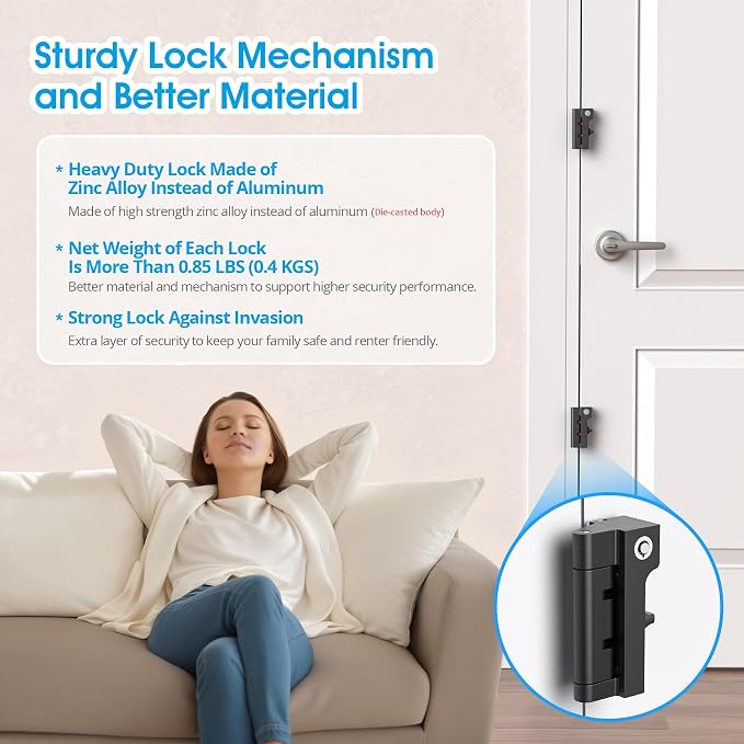 AST Home Security Door Reinforcement Lock, 1 Pack, Indoor Use, Childproof | Safety door lock, toddler proof security latch, kidproof door stopper with cylinder and snib, made of zinc alloy, matte black - Image 3