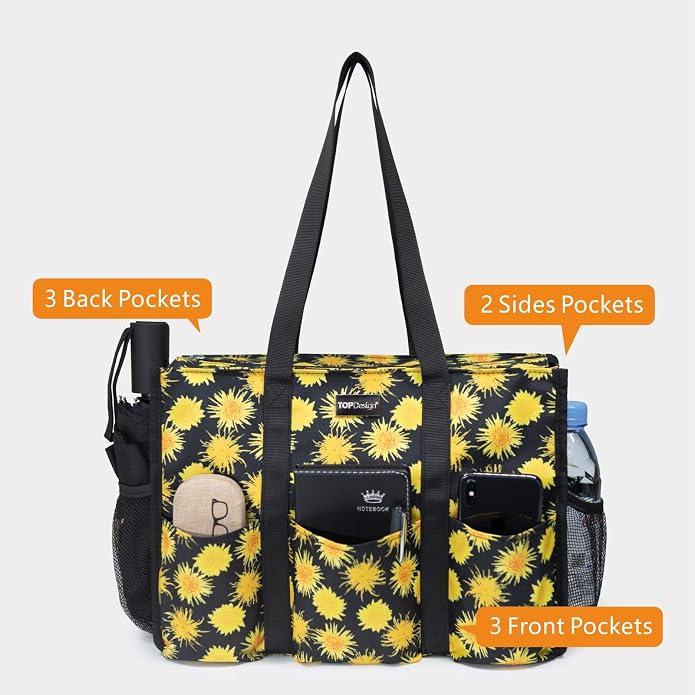 TOPDesign Utility Water Resistant Tote Bag with 13 Pockets, Top Zipper Closure & Thick Bottom Support, for Working Women - Image 3