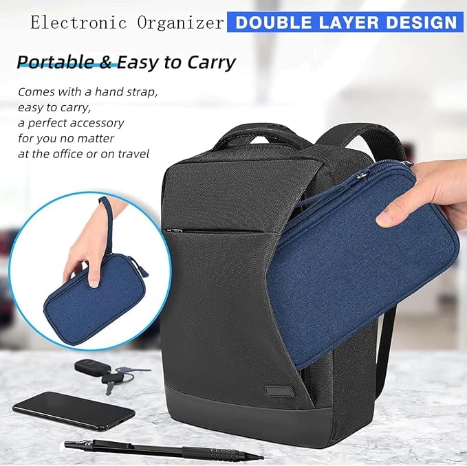 CAAORDKSO Electronic Organizer, Travel Cable Organizer Bag Pouch Electronic Accessories Carry Case Waterproof Electronic Bag for Cable, Cord, Charger, Phone, Power Bank, Earphone (Navy Blue, Medium) - Image 7