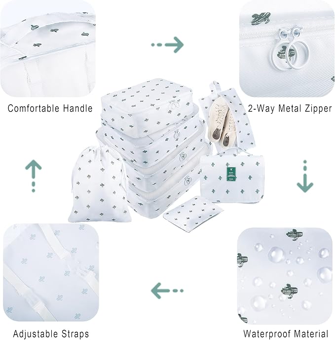 Packing Cubes, 8 Pcs Travel Packing Organizers for Suitcases, Large Capacity Travel Luggage Organizers Set includes 8 Storage Bags for Women or Men (Cactus) - Image 6