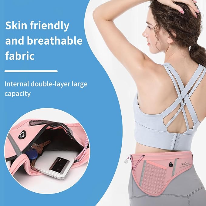 SooGree Men Women Sports Running Waist Bag, Waterproof Fanny Packs with Adjustable Belt, Waist Fanny Pack Bag with Water Bottle Holde for Running Hiking Walking Biking - Image 3