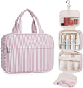 Narwey Striped Hanging Toiletry Bag for Women Travel Makeup Bag Cosmetic Make Up Organizer Toiletries Bag for Travel Essentials Accessories (Dusty Pink Stripe, Medium) by Narwey