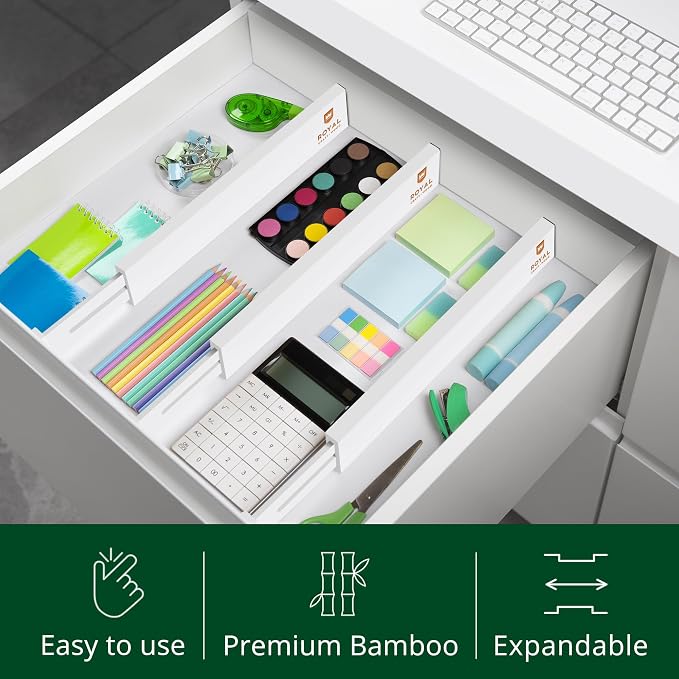 Bamboo Drawer Dividers Organizers, Adjustable Drawer Separator Splitters, 17–22 Inches Expandable Drawer Divider Organizer for Large Utensils, Kitchen, Bedroom, Dresser & Office Drawers 4-Pack, White - Image 5