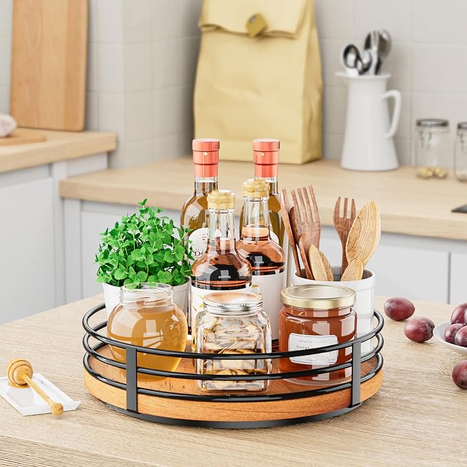 10" Lazy Susan Turntable Organizer - Wood Round Lazy Susan for Cabinet Kitchen Countertop Dining Table Pantry Cupboard Bathroom Coffee Bar Storage Home Decor - Image 4
