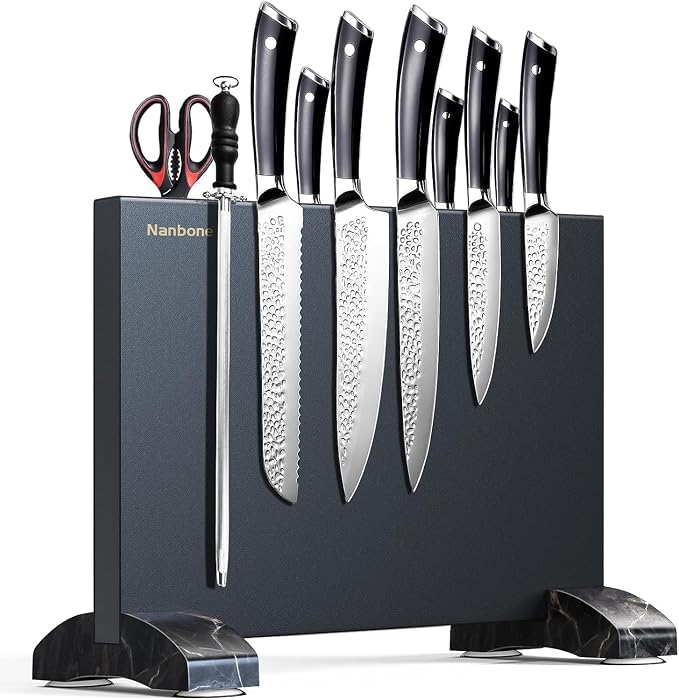 Black Magnetic Knife Block Stand Without Knives Black Double Sided Magnetic Knife Holder Rack for Kitchen Counter Stainless Steel Knife Magnetic Strip Display Stand Storage Organizer by Nanbone