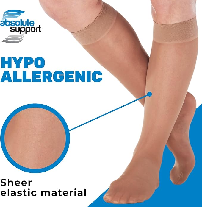 ABSOLUTE SUPPORT Sheer Knee High Compression Socks 8-15mmHg | Made in USA, Graduated Medical Compression, Circulation & Varicose Veins, Edema, Swelling, Lymphedema, Travel Ready, A107 - Image 4