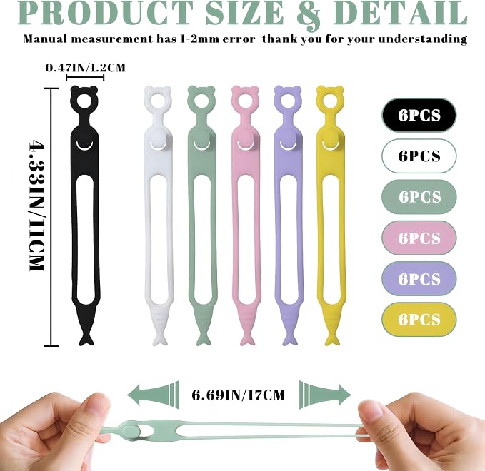 Cord Organizer,36PCS Silicone Cable Ties,Reusable Weatherproof Travel Cable Organizer,High Elasticity Wraps for Bundling Earphone,Phone Charger,Computer Cords,Wire Straps in Home,Office,Kitchen,School - Image 7