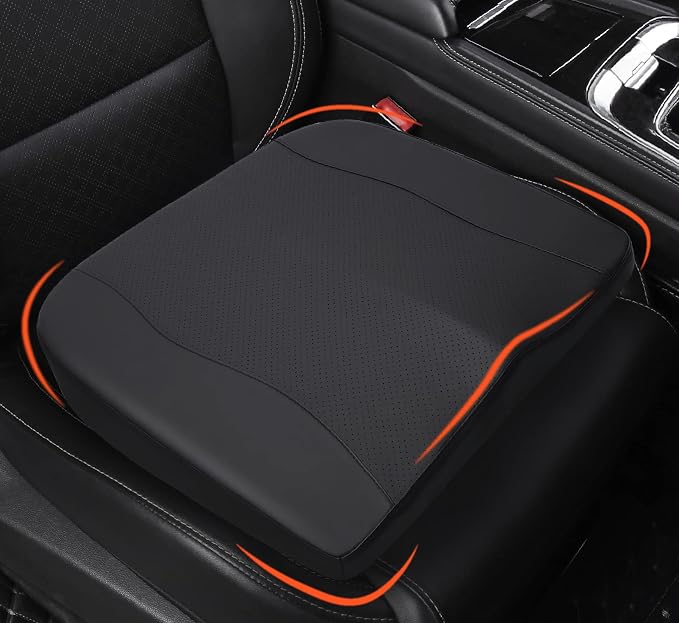 Lofty Aim Car Seat Cushion, Memory Foam Car Seat Cushions for Long Driving | Comfy Car Seat Pillow for Pain Relief, Driver Seat Cushion Adds Height, Butt Cushion for Car, Office Chair, PU Leather Black by LoftyAim