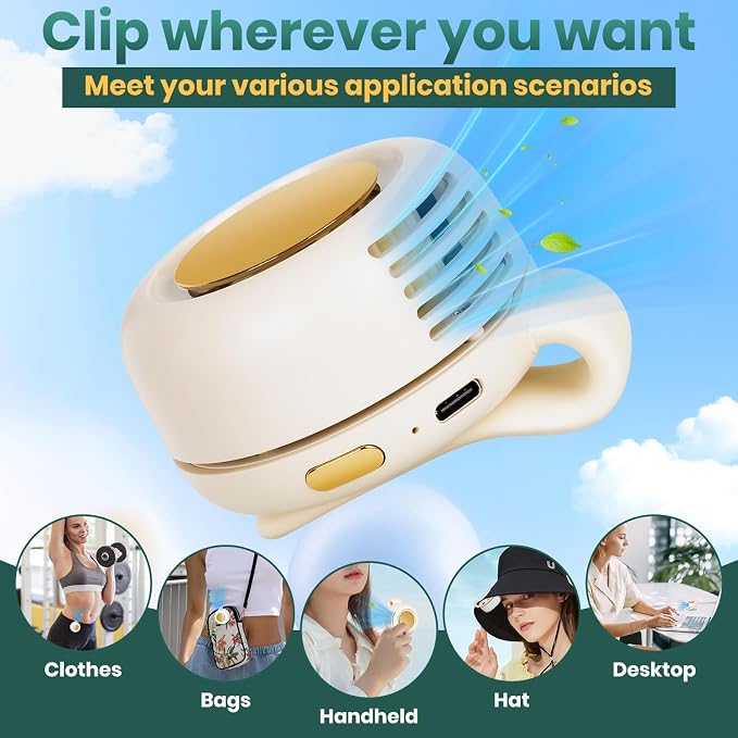 Portable Silent Mini Bladeless Electric Fan Clip on Small Bladeless Clip On Fan for Shirt,2025 New Adjustable 3-Speed Suspended Waist Fans, For Outdoor & Travel & Office, Travel Accessories - Image 4