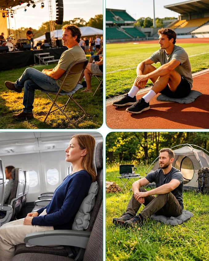Abaodam Airplane Seat Cushion with Air Pump Bottle for Adult Office Workers | Travel Seat Cushion for Airplane No Mouth Blowing Compact Inflatable Seat Pads Long Flights Stadium Bleacher 40D Nylon TPU - Image 5