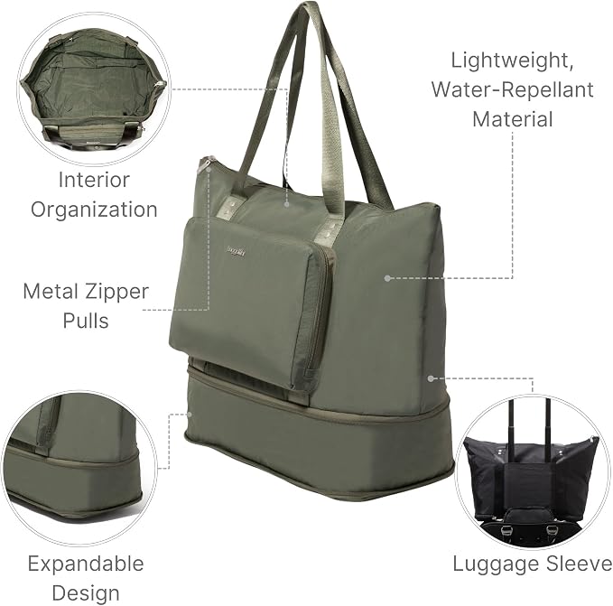Baggallini Carryall Expandable Lightweight Travel Tote 22" Packable Folding Compact Nylon Washable Weekender w/Luggage Sleeve - Image 5