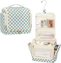 Relavel Travel Toiletry Bag for Women Makeup Bag Cosmetic Organizer Toiletries Bag with Hanging Hook for Travel Size Essentials Accessories Shower Caddy Bag for Bathroom Beach Gym, Green Checkerboard by Relavel