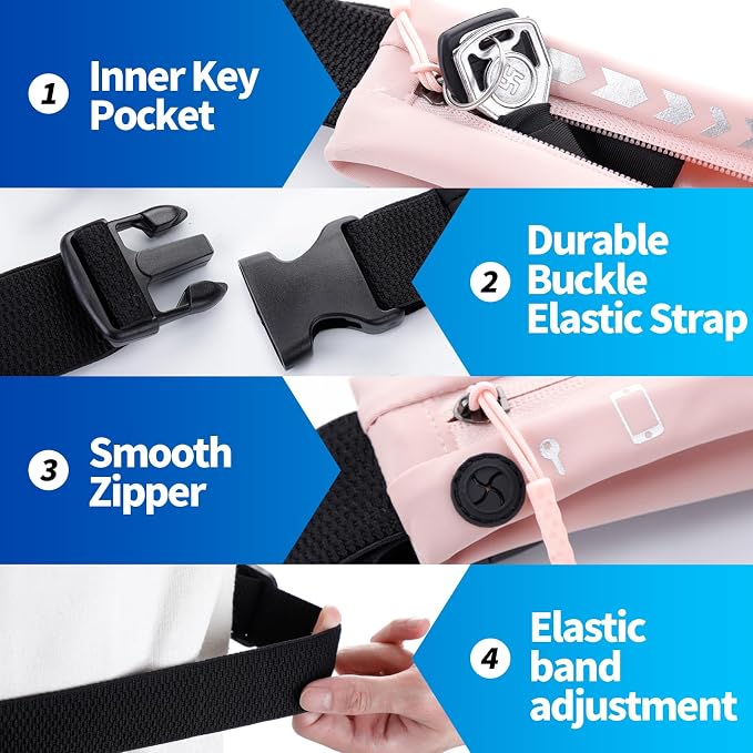USHAKE Slim Running Belt for Women Men-Runners Phone Holder Fanny Pack, Adjustable, Bounce Free Waist Pouch bag for Workout, Money Belt, Run Gear Accessories Pink - Image 5