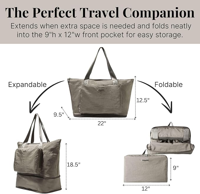 Baggallini Carryall Expandable Lightweight Travel Tote 22" Packable Folding Compact Nylon Washable Weekender w/Luggage Sleeve - Image 3