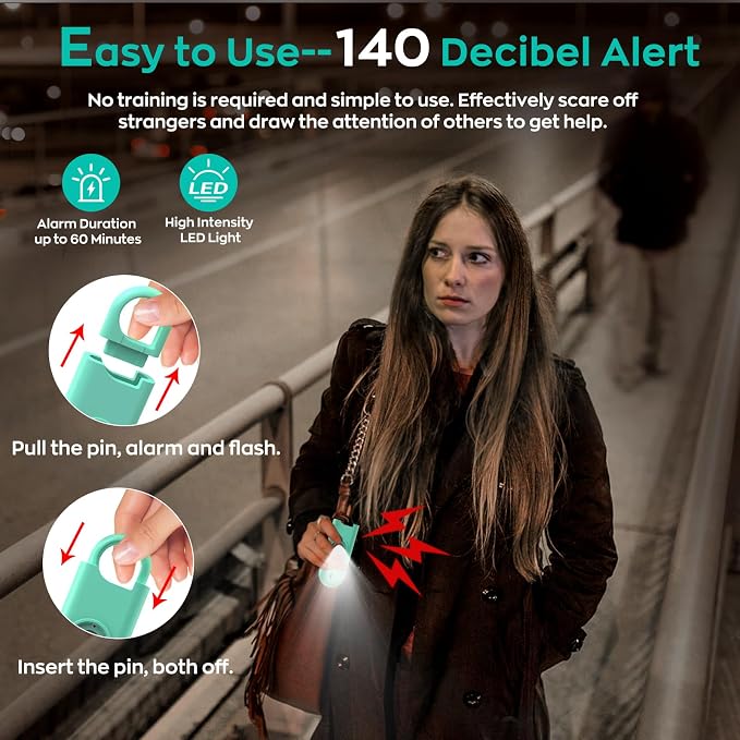 Fauxomor 140dB Personal Safety Alarm for Women 3pack Self Defense Keychain | Super Loud Siren with Low Battery Notice & Strobe Light, Long Battery Life, Portable for Kid College Girl,White+Green+Orange - Image 2