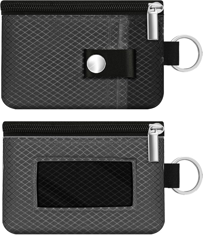 Minimalist RFID Blocking Small Wallet with ID Window,WaterResistant Zip Id Case Wallet with Lanyard Keychain for Cards,Cash,Travel,Women,Men (DarkGrey/Black) by CCUMI