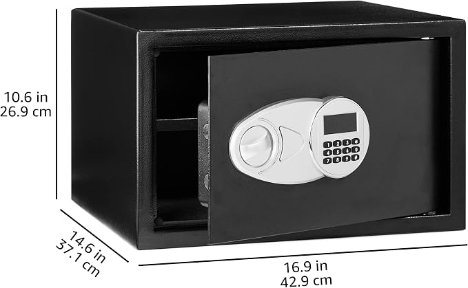 Amazon Basics Steel Security Safe and Lock Box with Digital Keypad, Easy to Use, Removable Shelf, Secure Cash, Jewelry, Documents, Black, 1.2 Cubic Feet, 16.9-x-14.6-x-10.6-inches (WxDxH) - Image 2