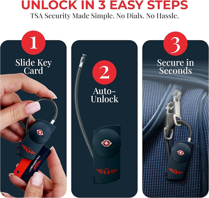 Keyless TSA Approved Suitcase Luggage Locks, Blue 2-Pack | No Combination to Remember, Durable Zinc Alloy Build, Free Lifetime Card-Key Replacements, Secures Bags, Lockers & Gym - Image 6